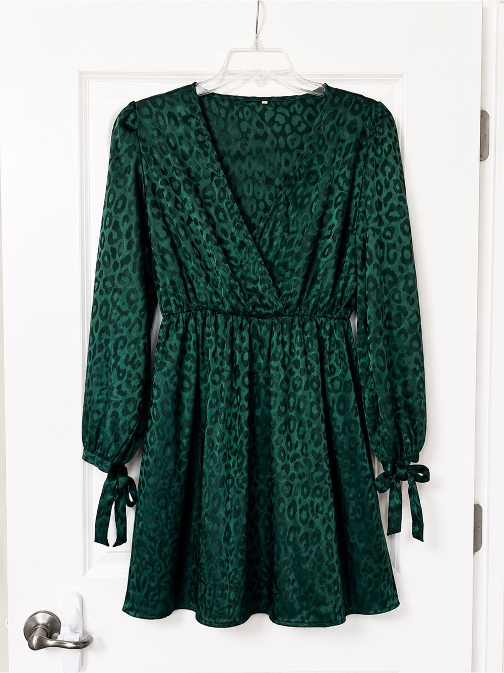 Amazon Women's Dark Green Leopard Print Wrap Mini Dress